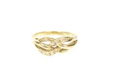 14K Yellow Gold Diamond Inset Wavy Layered Design Band Ring