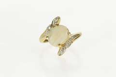 14K Yellow Gold Oval Natural Opal Diamond Petal Accent Bypass Ring