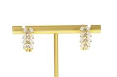 14K Yellow Gold Pear Opal Diamond Accent Curved Bar Earrings