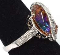 Stunning Mystic Pink Topaz with Diamond Chips in White Gold