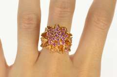 14K Yellow Gold Ruby Encrusted Ornate Leaf Cocktail Huge Ring