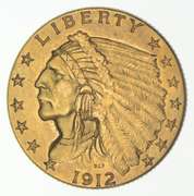 1912 $2.50 Indian Head Gold Quarter Eagle