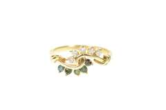 14K Yellow Gold Emerald Diamond Swirl Bypass Statement Ring