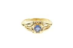 10K Yellow Gold Oval Blue Topaz Solitaire Ornate Celtic Knot Ring