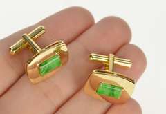 18K Yellow Gold Retro Jade Ornate Rounded Men's Cuff Links