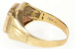 10K Yellow Gold A Etched Engraved Monogram Initial Syn. Ruby Ring