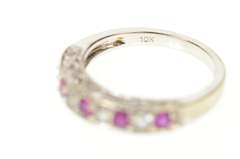 10K White Gold Ornate Heart Filigree Syn. Pink Sapphire CZ Ring