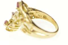 14K Yellow Gold Emerald Cut Ruby Tree Branch Motif Statement Ring