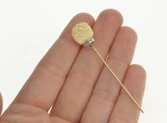 14K Yellow Gold Art Deco Carved Flower Diamond Accent Stick Pin