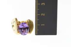 14K Yellow Gold Amethyst Geometric Flush Diamond Emerald Ring
