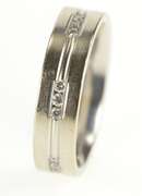 14K White Gold 5.9mm Grooved Diamond Men's Wedding Band Ring