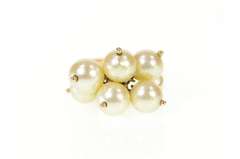 18K Yellow Gold Retro Pearl Beaded Fringe 1960's Statement Ring