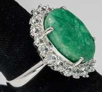 Gorgeous Massive 11.68CTS Emerald & White Topaz Ring in Sterling