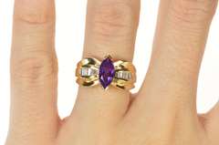 14K Yellow Gold Amethyst Baguette Diamond Engagement Ring