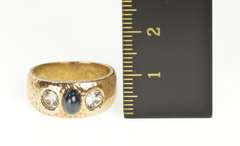 14K Yellow Gold Oval Sapphire CZ Accent Hammered Pattern Ring