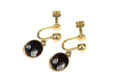 Gold Filled Retro Oval Black Onyx Dangle Screw Back Earrings
