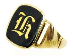Men's Deco 10K Signet Ring, Initial H, Size 11.5