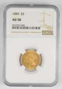 AU58 1889 $3 Indian Head Gold Three Dollar Piece - Graded NGC