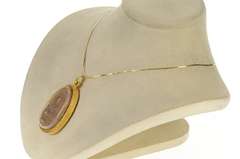 14K Yellow Gold Ornate Ancient Carved Stone Buddha Etched Pendant