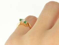 14K Yellow Gold Diamond Emerald Accent Bypass Engagement Ring