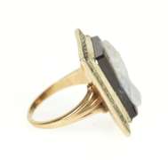 10K Yellow Gold Art Deco Two Tone Black Onyx Carved Cameo Ring