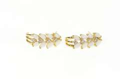 14K Yellow Gold Pear Opal Diamond Accent Curved Bar Earrings