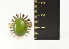 18K Yellow Gold Oval Nephrite Retro Burst Design Cocktail Ring
