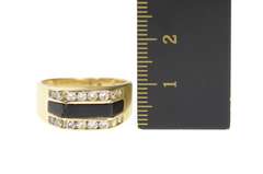14K Yellow Gold 0.64 Ctw Diamond Black Onyx Squared Band Ring
