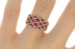 14K Rose Gold Woven Natural Ruby Diamond Pave Band Ring