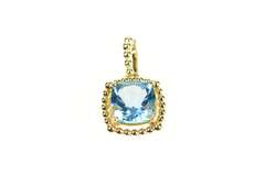 10K Yellow Gold Cushion Faceted Blue Topaz Dot Trim Pendant