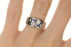 14K White Gold 0.48 Ctw Diamond Sapphire Flush Curved Band Ring