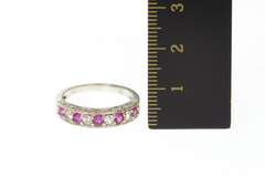 10K White Gold Ornate Heart Filigree Syn. Pink Sapphire CZ Ring