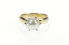 14K White Gold Retro Light Blue Pearl Prong Statement Ring
