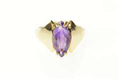 10K Yellow Gold Graduated Marquise Amethyst Solitaire Ring