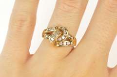 14K Yellow Gold Diamond Channel Knot Loop Statement Ring
