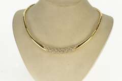 14K Yellow Gold 2.80 Ctw Diamond Cluster Bar Collar Chain Necklace