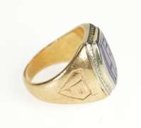 14K Yellow Gold Art Deco Etched Blue Chalcedony Monogram Ring