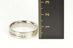 14K White Gold 5.9mm Grooved Diamond Men's Wedding Band Ring