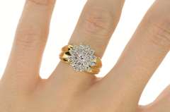 14K Yellow Gold 0.72 Ctw Diamond Retro Round Cluster Ring