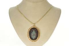 14K Yellow Gold Ornate Ceramic Painted Urn Vase Medallion Pendant