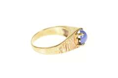 10K Yellow Gold Textured Retro Syn. Blue Star Sapphire Ring