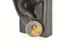 14K Yellow Gold Victorian Ornate Painted Lady Statement Earrings