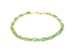 14K Yellow Gold 5.10 Ctw Oval Natural Emerald Flower Link Bracelet