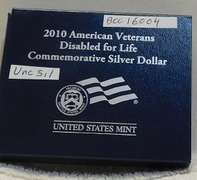 2010 Unc Silver Veterans Disabled Life Dol