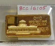 1 Oz Silver Ingot PRF w/24 Kt Gold overlay, OHIO