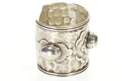 Sterling Silver Ornate Hammered Oval Design Statement Cuff Bracelet