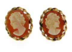 14K Gold Yellow Cameo Stud Earrings