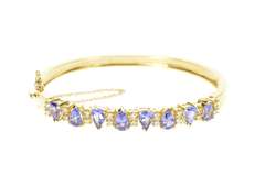 14K Yellow Gold Pear Tanzanite Diamond Statement Bangle Bracelet