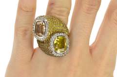 Sterling Silver Pave Syn. Yellow Topaz Sapphire Morganite Ring
