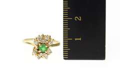14K Yellow Gold Round Emerald Diamond Cluster Accent Ring